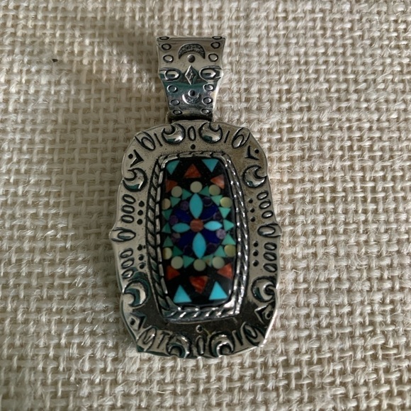 Sincerely Southwest Sterling Silver Mosaic Inlay Pendant - Picture 6 of 9